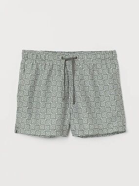 H&M Geometric Print Swim Shorts in Olive & White